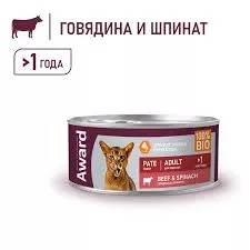 AWARD Влажный корм для взрослых кошек паштет из говядины со шпинатом 100г