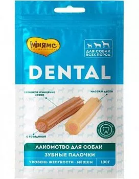 Мнямс DENTAL лакомство для собак "Зубные палочки" с говядиной 100г