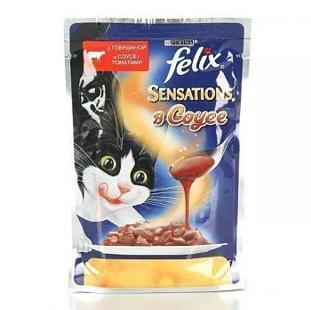 Felix Sensations для кошек говядина с томатами в соусе 85гр