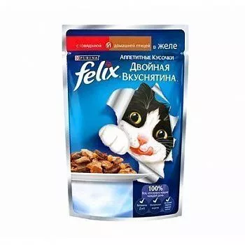 Felix Двойная Вкуснятина для кошек говядина с птицей 85гр