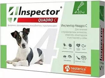 Inspector QUADRO для собак 4-10кг препарат противопаразитарного действия 1 пипетка