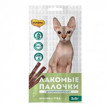 Мнямс лакомые палочки  для кошек с уткой и кроликом 3х5 г 