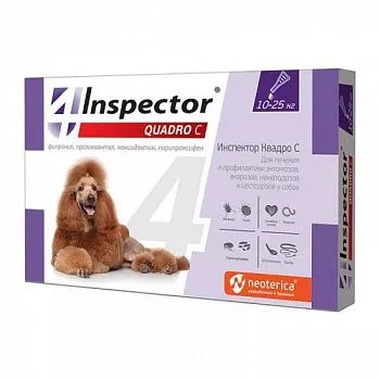 Inspector QUADRO для собак 10-25кг препарат противопаразитарного действия 1 пипетка