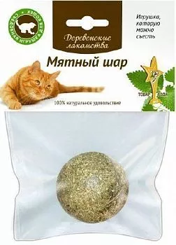 Деревенские лакомства Игрушка для кошек Мятный  Шар Тимьян+ пустырник