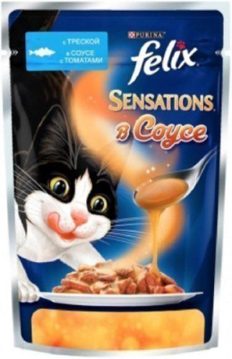 Felix Sensations - консервы для кошек - треска в соусе с томатами_