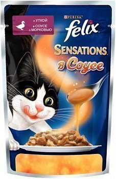 Felix Sensations - консервы для кошек - утка в соусе с морковью_