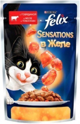 Felix Sensations - консервы для кошек - говядина в желе с томатами_